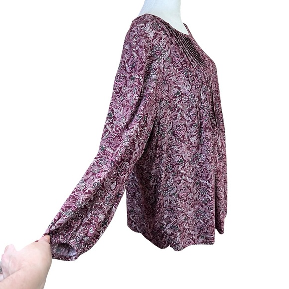 LANDS’ END Burgundy Floral Pleated Tunic Top Womens Boho Peasant Lagenlook Sz 1X - Picture 6 of 12